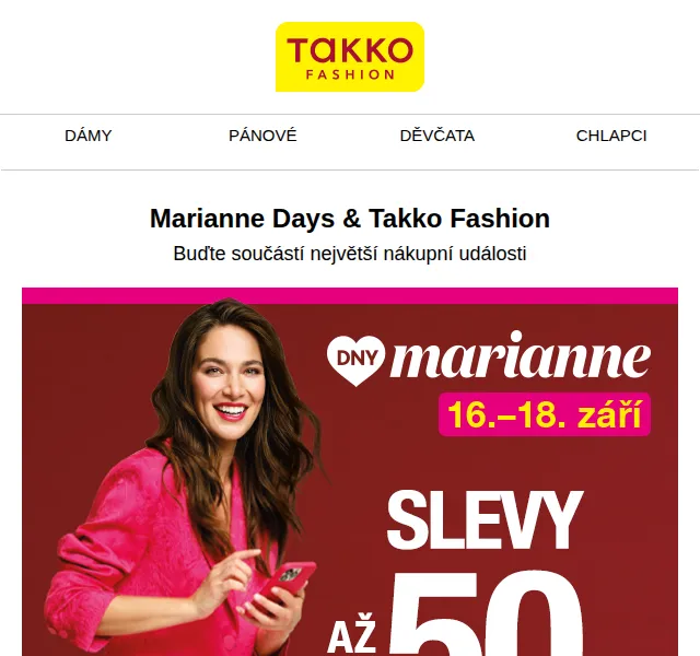 Takko Fashion: Dny Marianne – sleva 25 % na celý sortiment – červen 2026 | Nuslet.cz