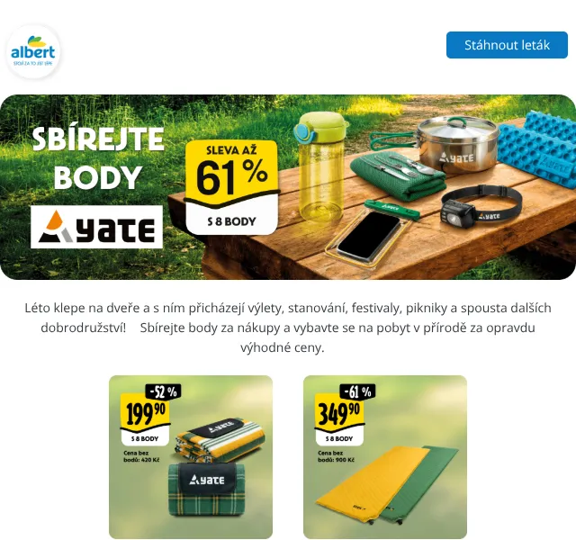 Albert: Vybavení do přírody Yate – sleva až 61 % | Květen 2026