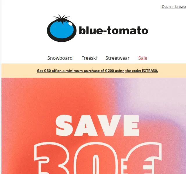 BLUE TOMATO: Extra 30 € sleva na nákup nad 200 € – červen 2026 | Nuslet.cz