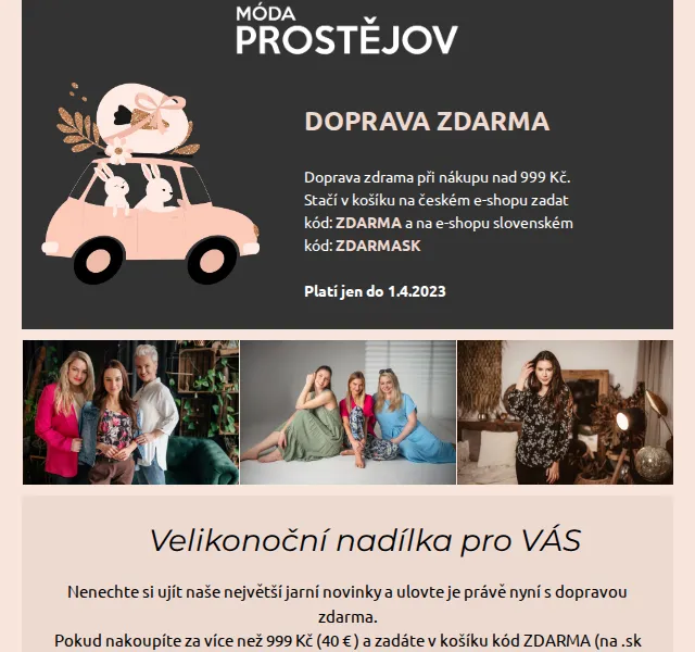 Móda Prostějov: Velikonoční doprava zdarma nad 999 Kč – červen 2026 | Nuslet.cz