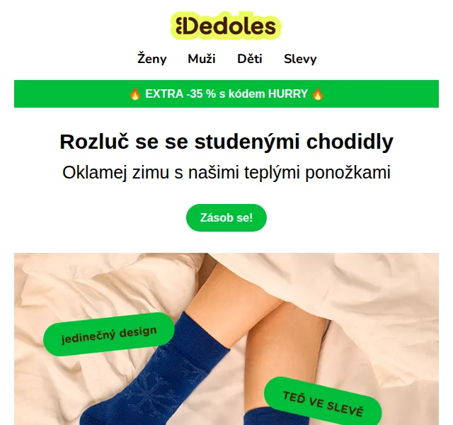 Dedoles.cz: 35% sleva na teplé ponožky – červenec 2026 | Nuslet.cz