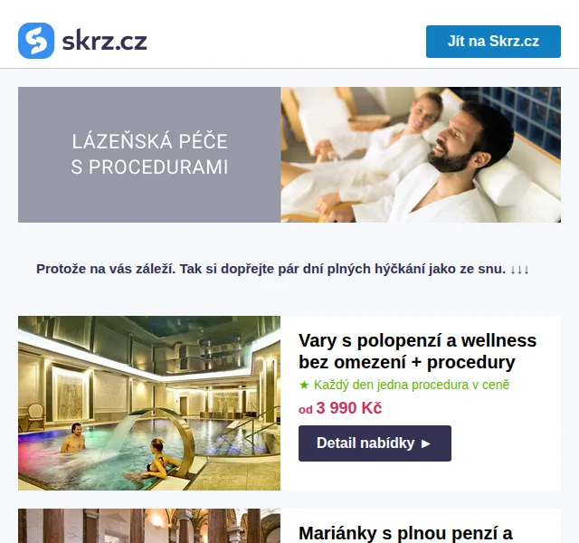 Skrz.cz: Lázně a wellness pobyty od 2 490 Kč – červen 2026 | Nuslet.cz