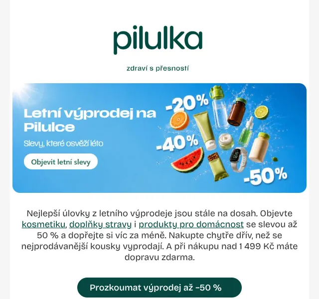 Pilulka.cz: Letní výprodej až 50 % – červenec 2026