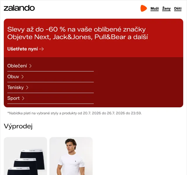Zalando: Slevy až -60 % – Nike, Calvin Klein – Červenec 2026