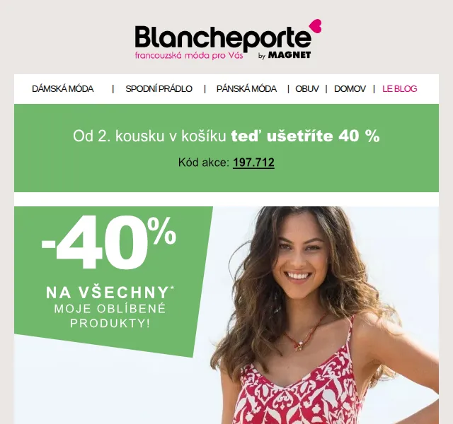 Blancheporte: Sleva −40 % ve druhém produktu – červenec 2026 | Nuslet.cz