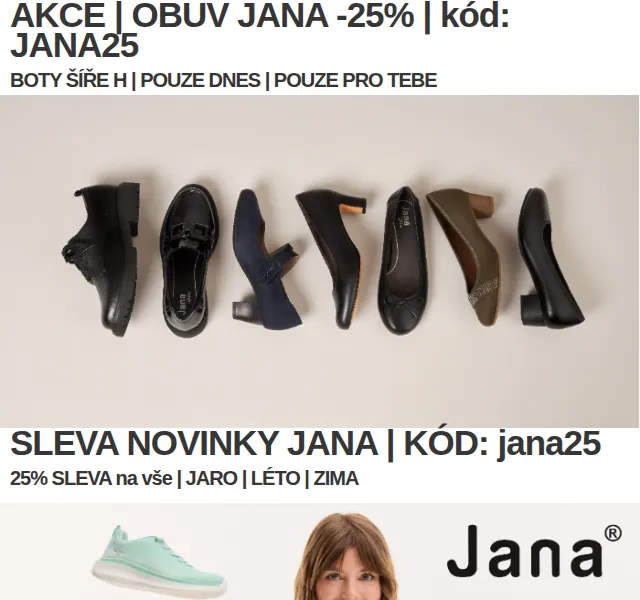 Eliteshoes: sleva 25 % na obuv JANA – červenec 2026 | Nuslet.cz