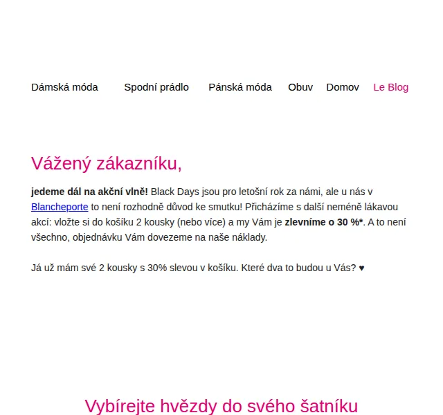 Blancheporte: -30 % na 2 kousky + doprava zdarma – červen 2026 | Nuslet.cz