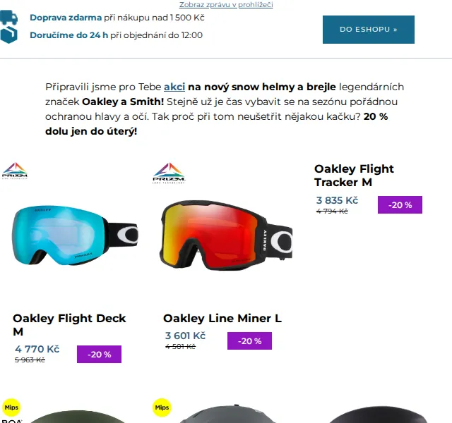 SNOWBOARD ZEZULA: Helmy a brýle Oakley a Smith sleva 20 % – červen 2026 | Nuslet.cz