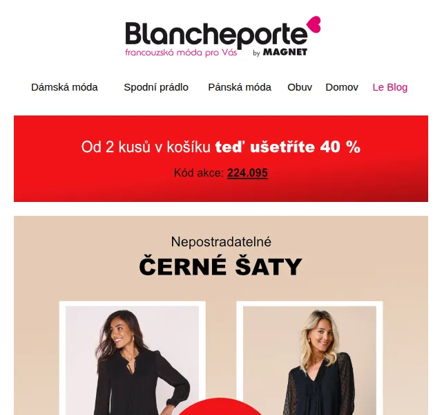 Blancheporte: −40 % na nadčasové černé šaty – červenec 2026 | Nuslet.cz