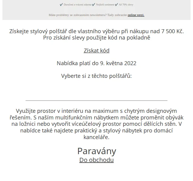Beliani: sadu 2 polštářů zdarma k nákupu nad 7 500 Kč – červen 2026 | Nuslet.cz