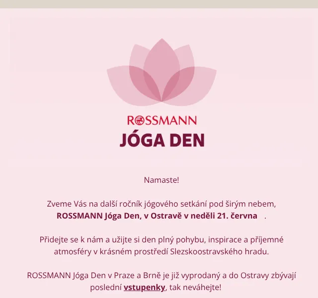 ROSSMANN: Jóga Den Ostrava – poslední vstupenky | Nuslet.cz
