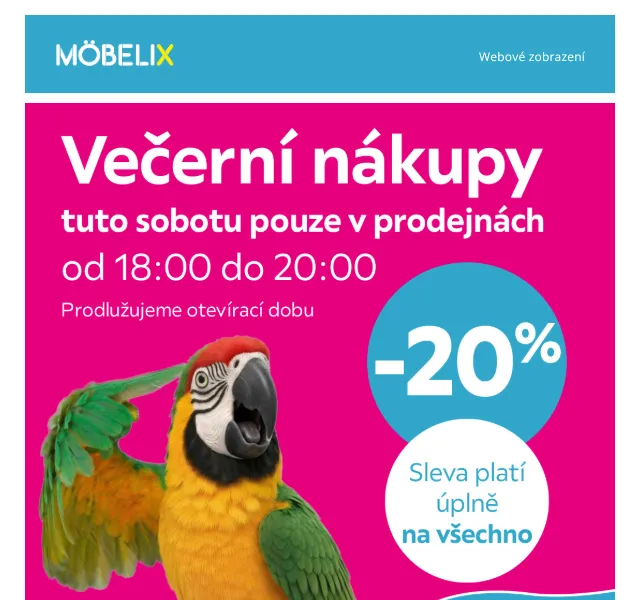 Möbelix: 20 % sleva na nábytek – červenec 2026 | Nuslet.cz