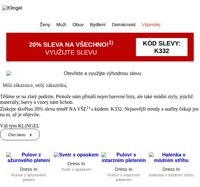 KLiNGEL: 20% sleva na vše – září 2026 | Nuslet.cz
