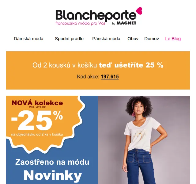 Blancheporte: džínová bunda a kalhoty s 25% slevou – červenec 2026 | Nuslet.cz