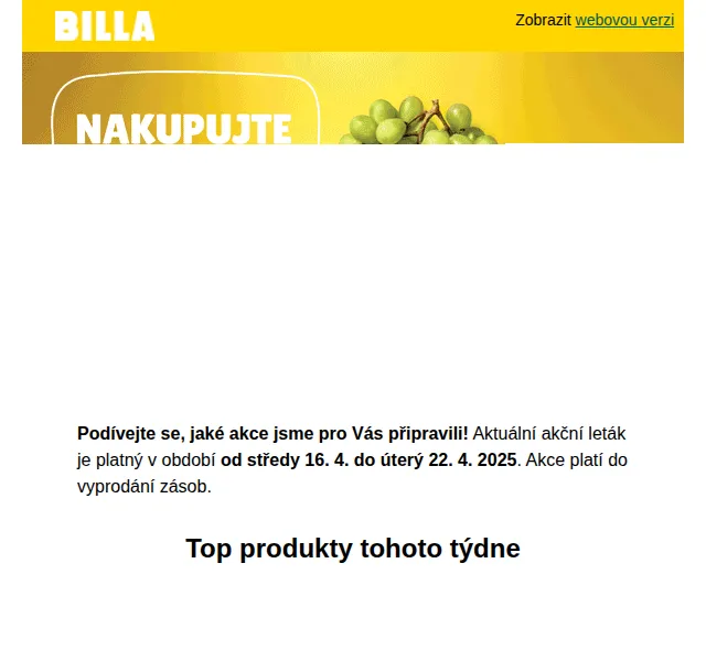Billa: Velikonoční leták – okurka za 9,90 Kč, Olma máslo 38,90 Kč – červenec 2026 | Nuslet.cz