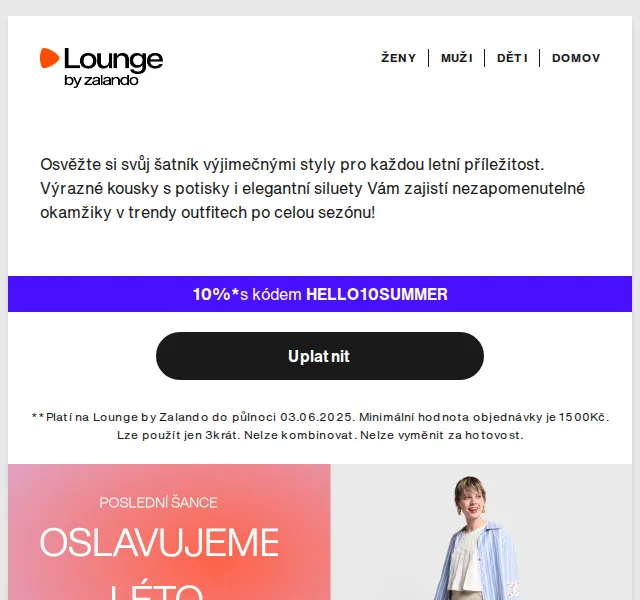 Lounge by Zalando: Sleva 10 % na letní kolekci – červen 2026