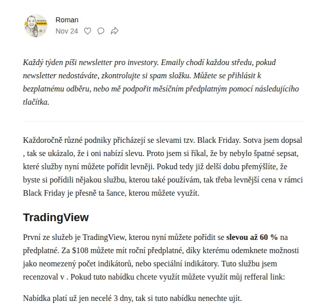 Substack Black Friday sleva – listopad 2021 | Nuslet.cz