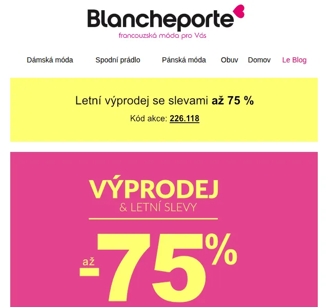 Blancheporte: Sleva až 75 % na módu – Srpen 2026