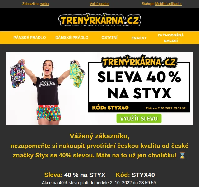 Lukáš z Trenýrkárna.cz: 40% sleva na STYX – červen 2026 | Nuslet.cz