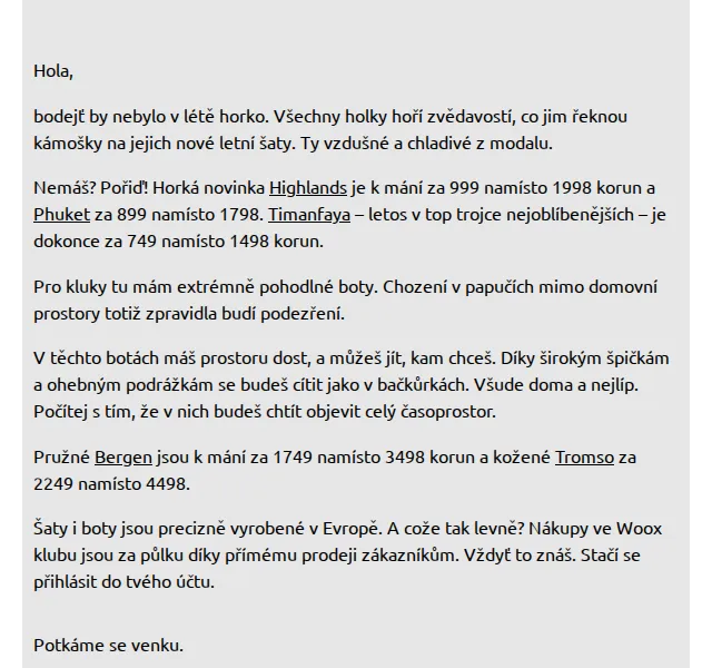 Richard Woox: Letní šaty a boty za 50 % – červenec 2026 | Nuslet.cz