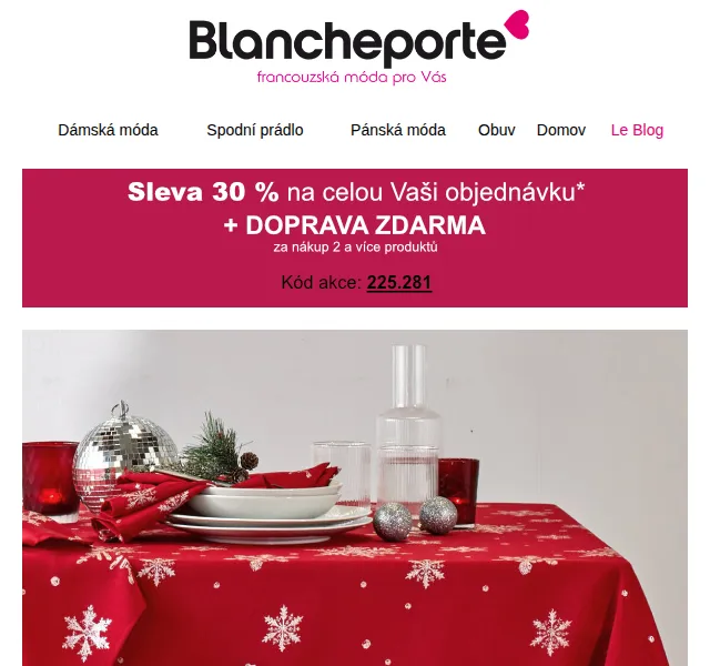 Blancheporte: -30 % na vše s doručením zdarma – duben 2026