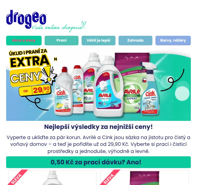 Drogeo: praní od 0,50 Kč za dávku – září 2026
