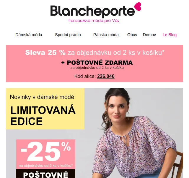Blancheporte: -25 % na novinky a doprava zdarma – červenec 2026 | Nuslet.cz