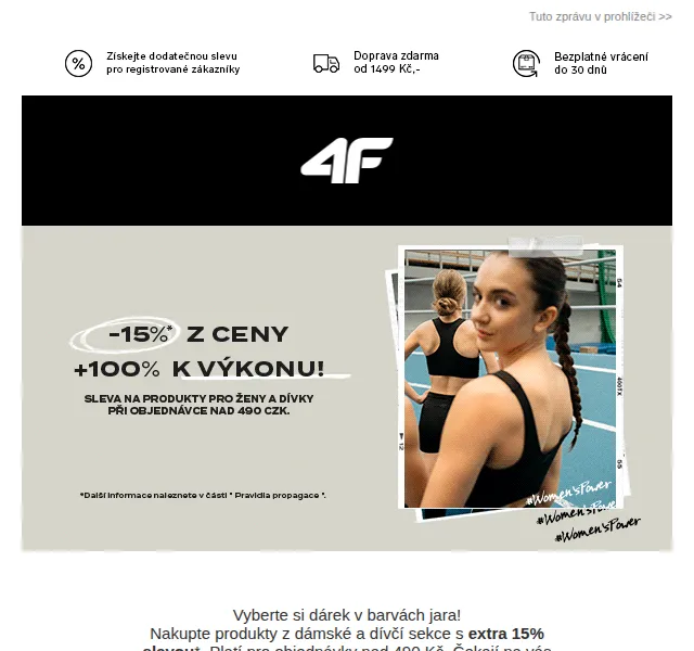 4Fstore: -15% na dámské a dívčí produkty – červen 2026 | Nuslet.cz