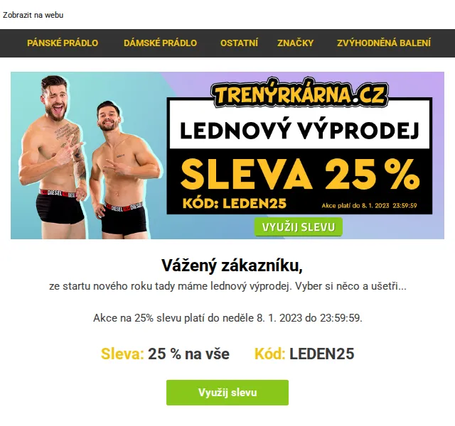 Trenýrkárna.cz: 25% sleva na vše – červen 2026 | Nuslet.cz