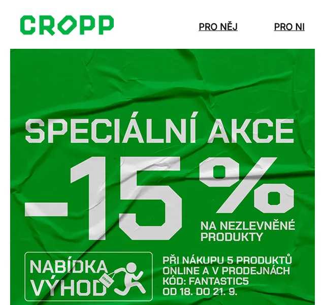 Cropp: -15 % na 5 produktů – září 2026