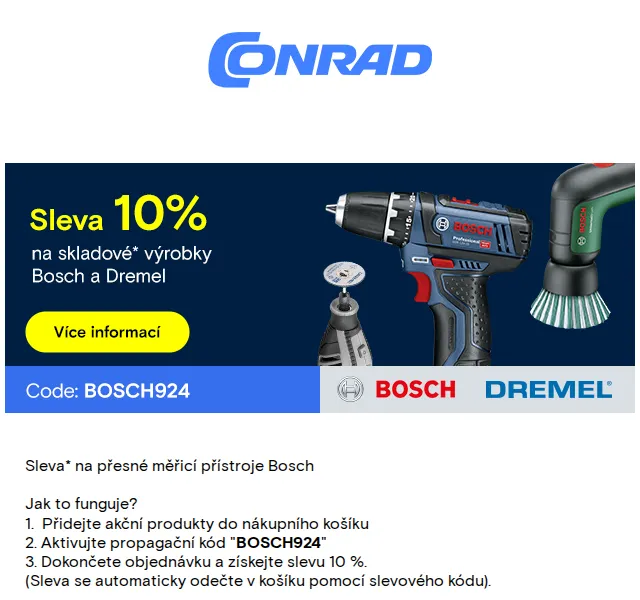Conrad Electronic: Sleva 10 % na Bosch a Dremel – září 2024 | Nuslet.cz
