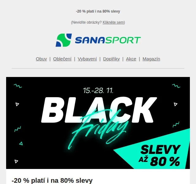Sanasport: Dodatečná sleva 20 % i na Black Friday – září 2026 | Nuslet.cz