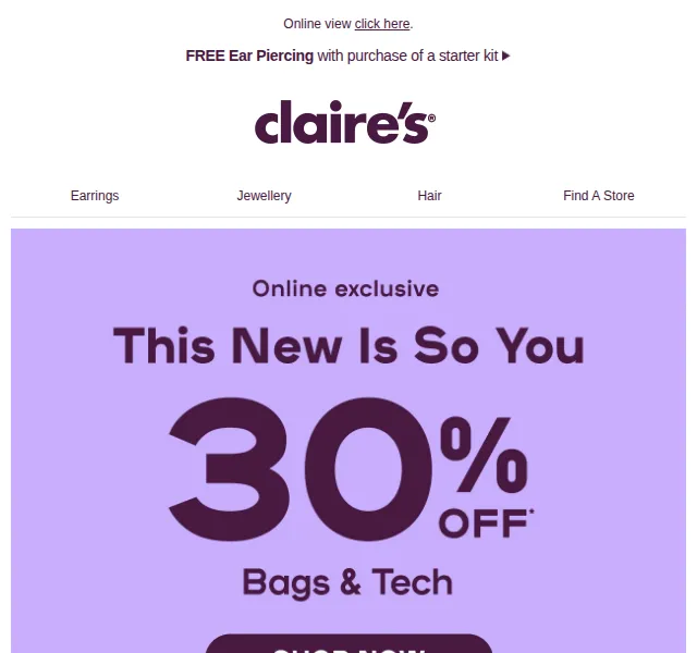 Claire's: Tašky a doplňky s 30% slevou – červen 2026 | Nuslet.cz