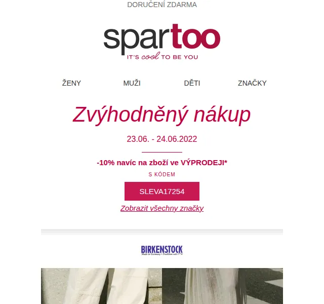 Spartoo: -50% na Birkenstock, Nike, Desigual – červen 2026 | Nuslet.cz