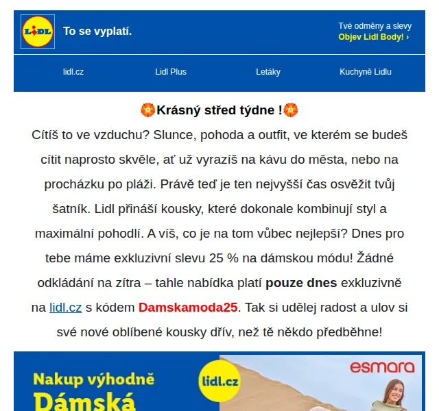 Lidl: Dámská móda -25 %, sportovní oblečení -50 % – květen 2026
