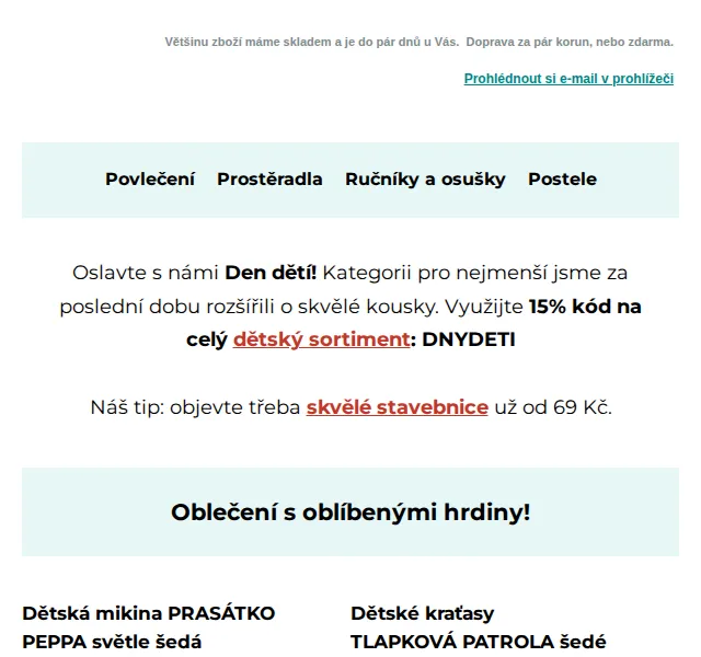 Výprodej povlečení: sleva 15 % na dětské zboží – červenec 2026 | Nuslet.cz