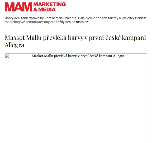 Marketing & Media: Allegro kampaň s maskotem – červen 2026 | Nuslet.cz