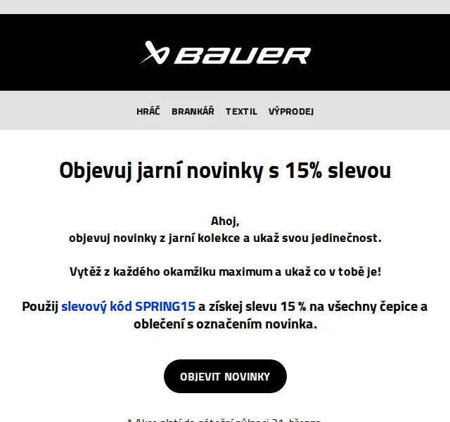 Bauer Hockey Česko: Jarní novinky s 15% slevou – červenec 2026 | Nuslet.cz