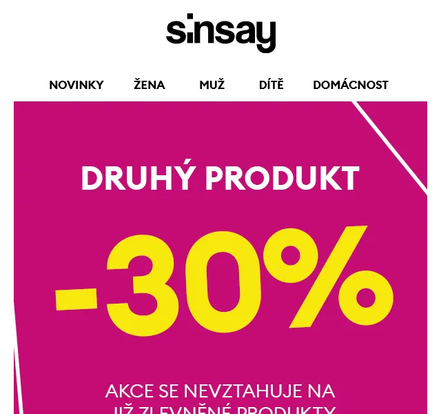 Sinsay: Druhý levnější produkt -30% – červen 2026 | Nuslet.cz