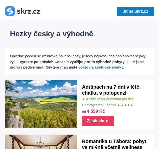 Skrz: Dovolená v Česku od 1 390 Kč – červenec 2026 | Nuslet.cz