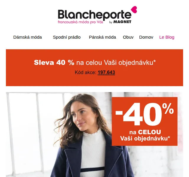 Blancheporte: Sleva 40 % na bundy a kabáty – červen 2026 | Nuslet.cz