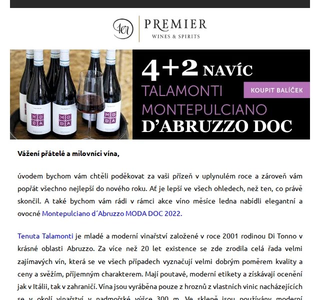 Premier Wines & Spirits: Víno měsíce ledna – Montepulciano d'Abruzzo 4+2 – červen 2026 | Nuslet.cz