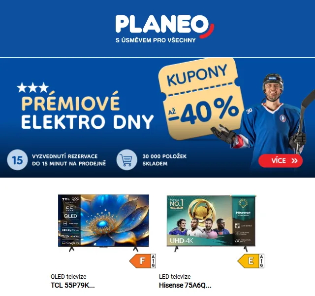 Planeo: Prémiové elektro dny – sleva až 40 % – květen 2026