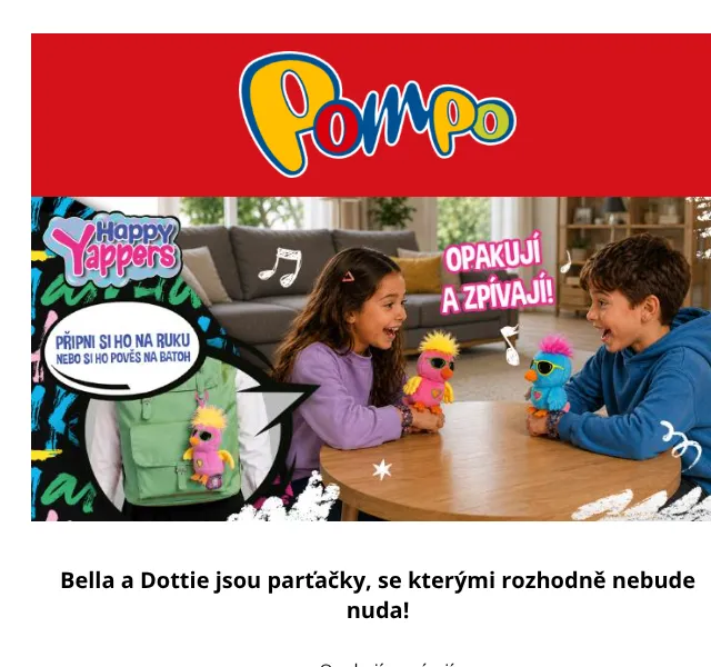 Pompo E-shop: Interaktivní papoušci Happy Yappers – červenec 2026