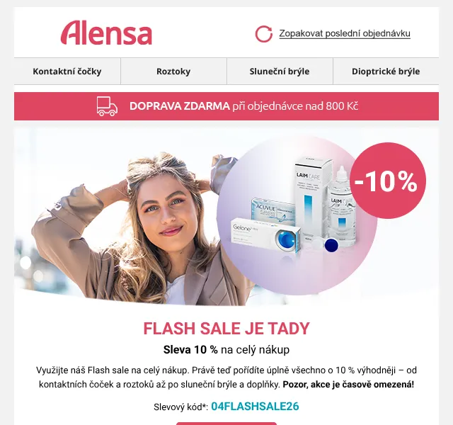 Alensa: 10 % sleva na kontaktní čočky a brýle – duben 2026