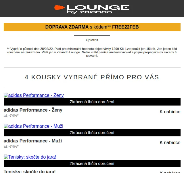 Lounge by Zalando: adidas Performance, tenisky a Vila – až -75 % – červen 2026 | Nuslet.cz