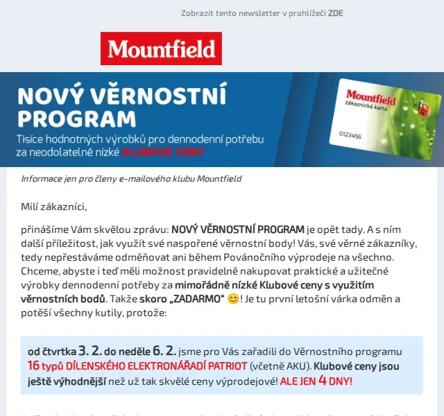 Mountfield: Věrnostní program – dílenské nářadí PATRIOT – červen 2026 | Nuslet.cz