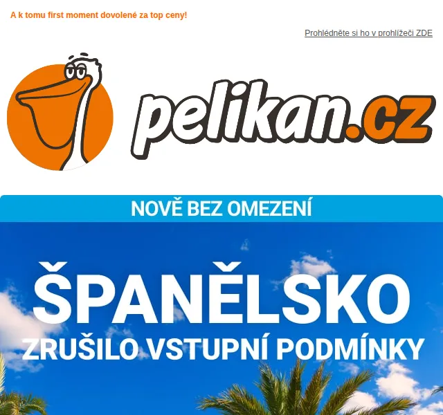 Pelikan.cz: Španělsko – letenky od 966 Kč a first moment dovolené – červen 2026 | Nuslet.cz