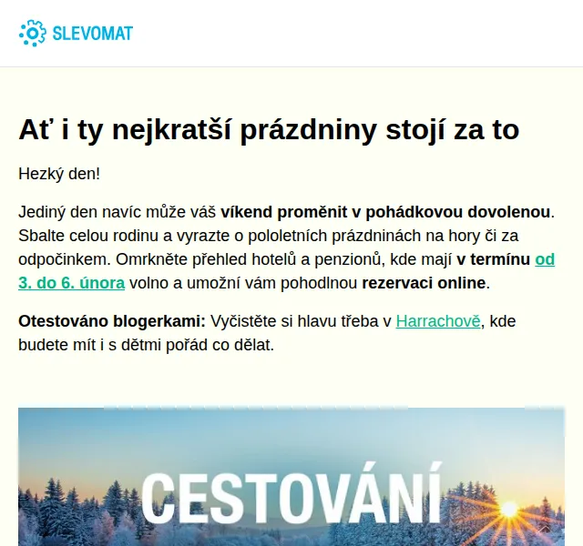 Slevomat: Pobyty o pololetních prázdninách – červen 2026 | Nuslet.cz