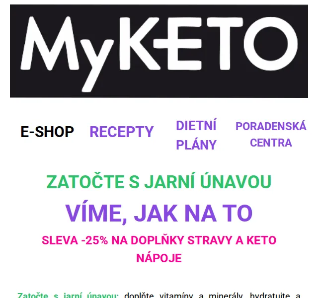 MyKETO: Sleva 25 % na doplňky stravy a nápoje – červen 2026 | Nuslet.cz